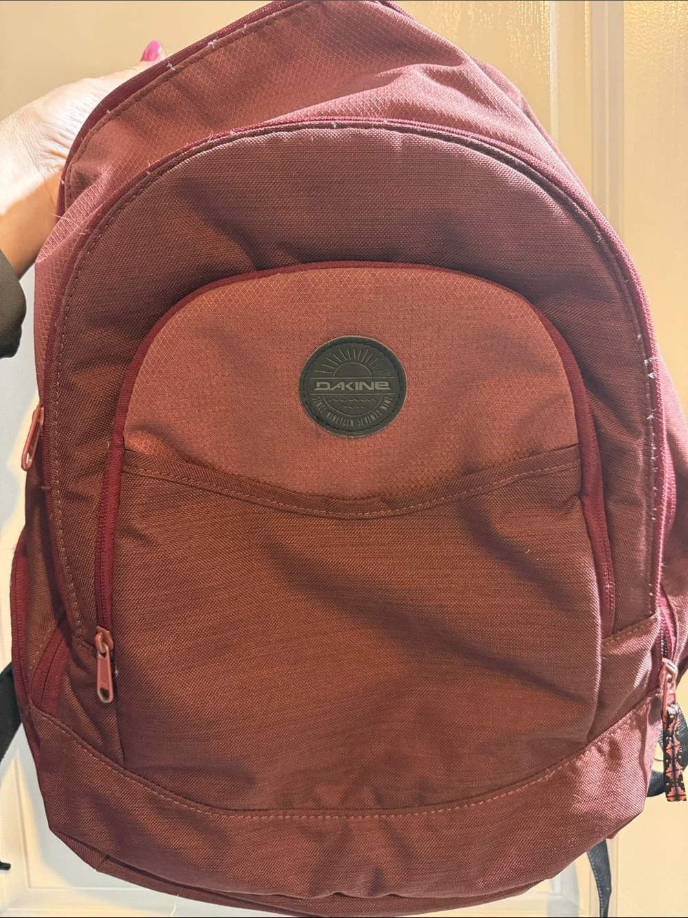 DAKINE Burgundy Backpack With Six Pockets Durable For School Outdoor Use #FLAW